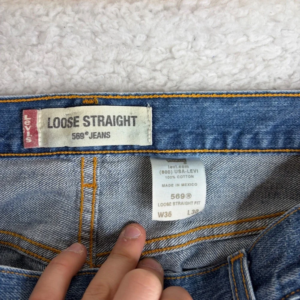 Y2K Levis 569 Loose Straight Jeans Mens 36x30 Blue Baggy Denim great FADE